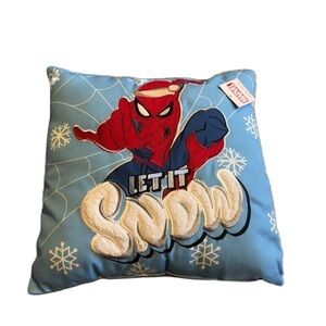 Spider-Man Square Christmas Pillow NEW Let If Snow Santa Hat